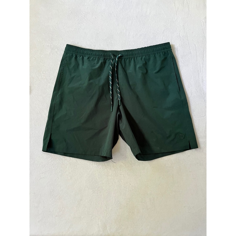 Lands End Swim Trunks Forest Green Elastic Waist Drawstring XL